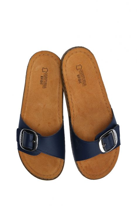 SIB213610 Kifidis-Natura Kadın Anatomik Deri Terlik 36-41 Lacivert/Navy