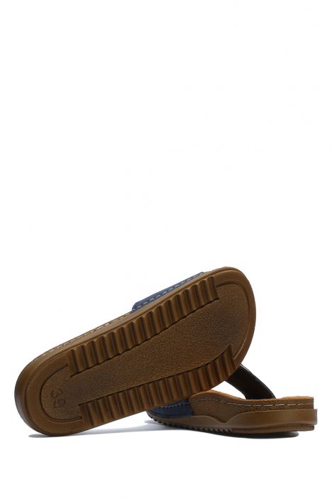 SIB213610 Kifidis-Natura Kadın Anatomik Deri Terlik 36-41 Lacivert/Navy
