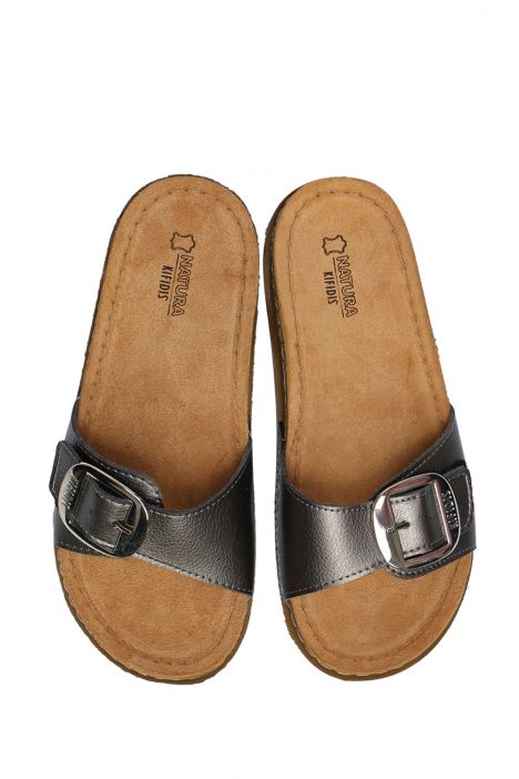 SIB213610 Kifidis-Natura Kadın Anatomik Deri Terlik 36-41 Krom/Chrome