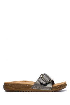 SIB213610 Kifidis-Natura Kadın Anatomik Deri Terlik 36-41 Krom/Chrome