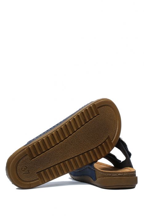SIB213615 Kifidis-Natura Kadın Anatomik Deri Terlik 36-41 Lacivert/Navy