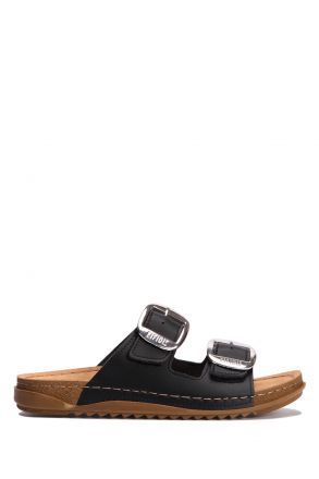SIB213615 Kifidis-Natura Kadın Anatomik Deri Terlik 36-41 Siyah/Black