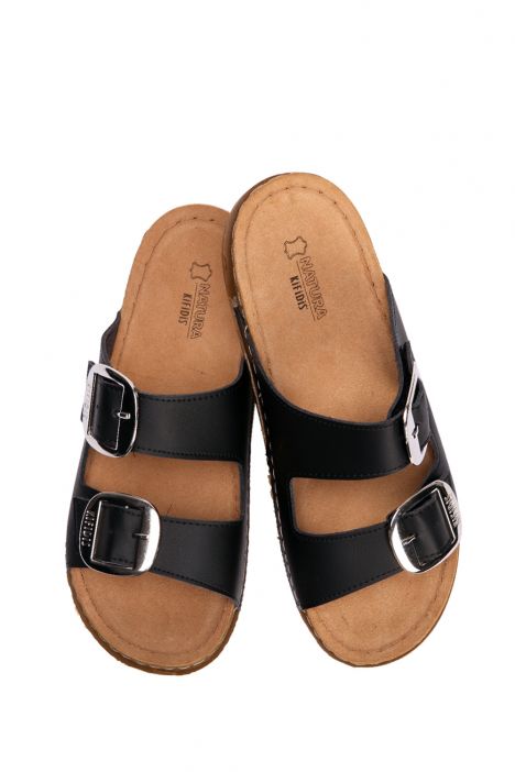 SIB213615 Kifidis-Natura Kadın Anatomik Deri Terlik 36-41 Siyah/Black