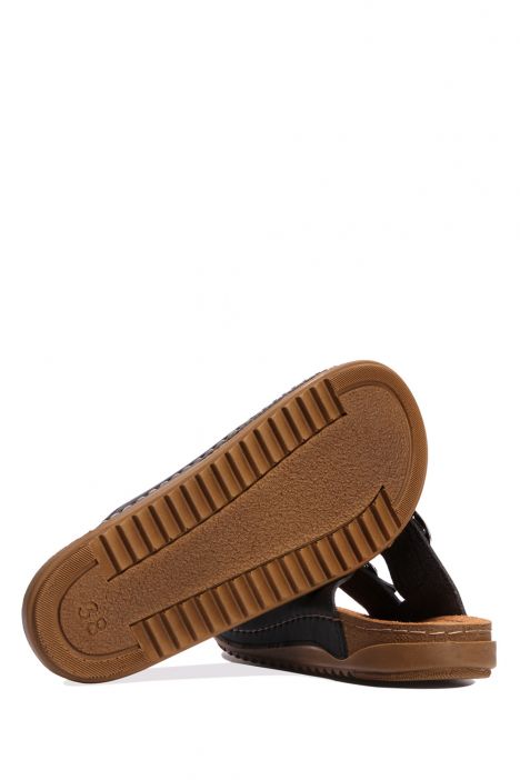 SIB213615 Kifidis-Natura Kadın Anatomik Deri Terlik 36-41 Siyah/Black