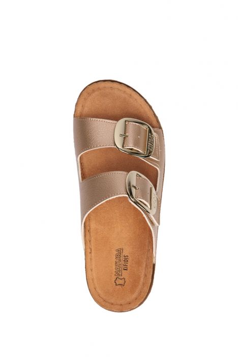 SIB213615 Kifidis-Natura Kadın Anatomik Deri Terlik 36-41 Altın/Gold