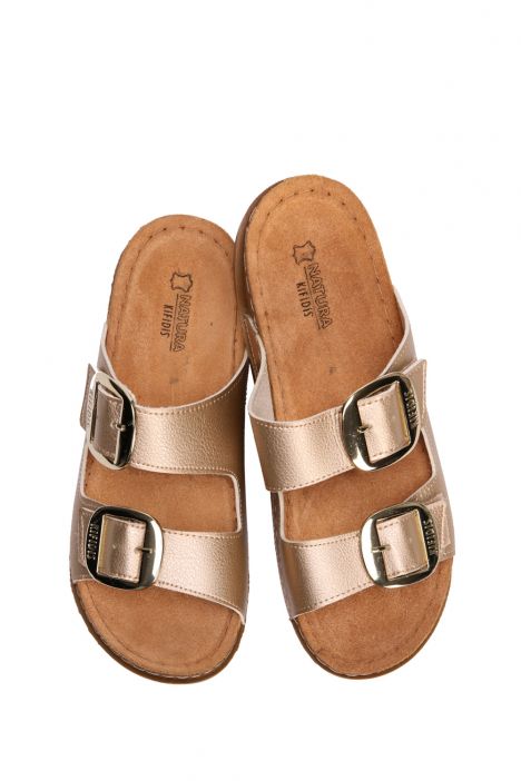 SIB213615 Kifidis-Natura Kadın Anatomik Deri Terlik 36-41 Altın/Gold