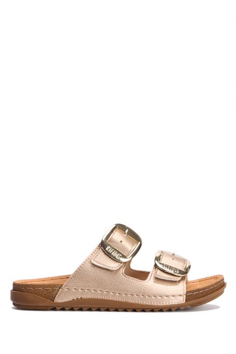 SIB213615 Kifidis-Natura Kadın Anatomik Deri Terlik 36-41 Altın/Gold