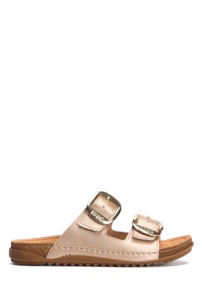 SIB213615 Kifidis-Natura Kadın Anatomik Deri Terlik 36-41 Altın/Gold