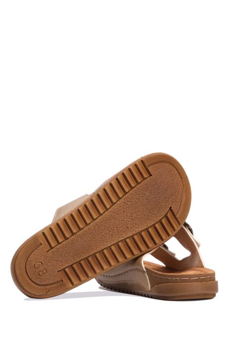 SIB213615 Kifidis-Natura Kadın Anatomik Deri Terlik 36-41 Altın/Gold