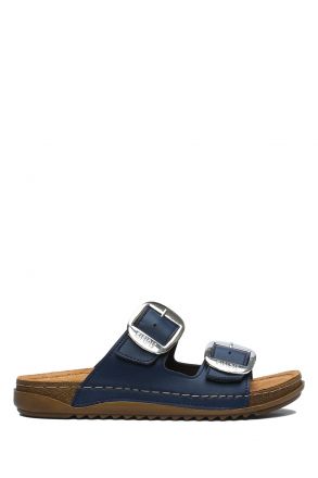 SIB213615 Kifidis-Natura Kadın Anatomik Deri Terlik 36-41 Lacivert/Navy