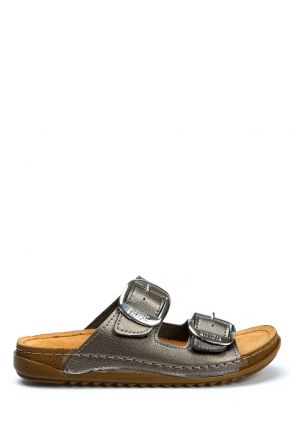 SIB213615 Kifidis-Natura Kadın Anatomik Deri Terlik 36-41 Krom/Chrome