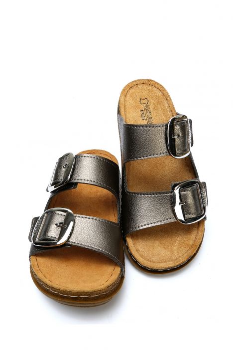 SIB213615 Kifidis-Natura Kadın Anatomik Deri Terlik 36-41 Krom/Chrome
