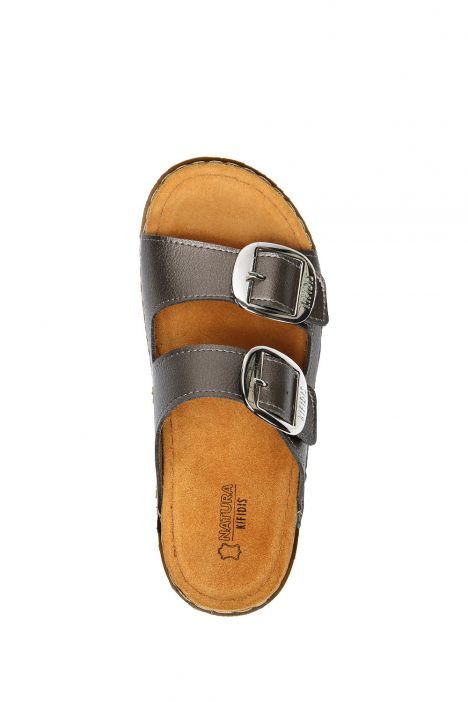 SIB213615 Kifidis-Natura Kadın Anatomik Deri Terlik 36-41 Krom/Chrome
