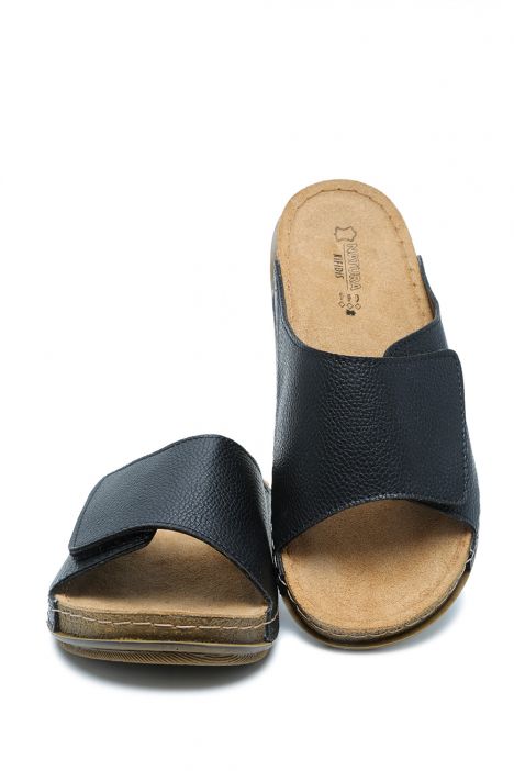 SIB213622 Kifidis-Natura Kadın Tek Bantlı Anatomik Deri Terlik 36-41 Siyah/Black