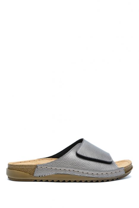 SIB213622 Kifidis-Natura Kadın Tek Bantlı Anatomik Deri Terlik 36-41 Krom/Chrome