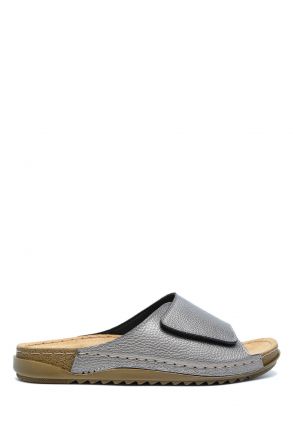 SIB213622 Kifidis-Natura Kadın Tek Bantlı Anatomik Deri Terlik 36-41 Krom/Chrome