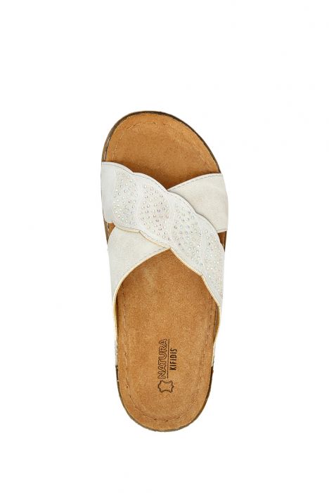 SIB213625 Kifidis-Natura Kadın Anatomik Çapraz Bantlı Deri Terlik 36-41 -BT Bej/Beige