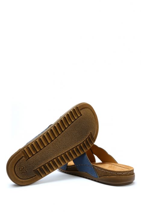 SIB213625 Kifidis-Natura Kadın Anatomik Çapraz Bantlı Deri Terlik 36-41 -BT Lacivert/Dark Blue