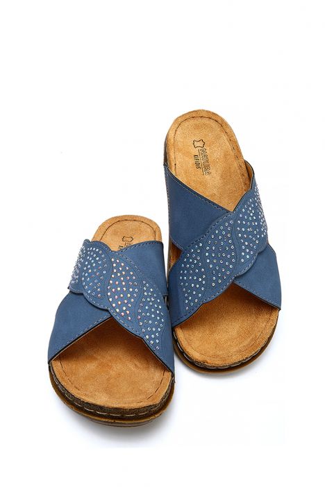 SIB213625 Kifidis-Natura Kadın Anatomik Çapraz Bantlı Deri Terlik 36-41 -BT Lacivert/Dark Blue