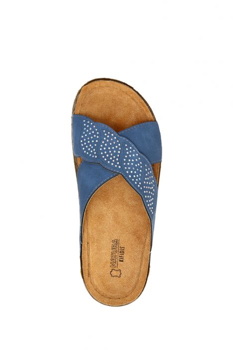 SIB213625 Kifidis-Natura Kadın Anatomik Çapraz Bantlı Deri Terlik 36-41 -BT Lacivert/Dark Blue