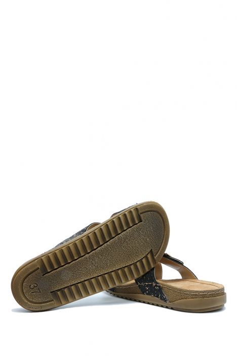 SIB213628 Kifidis-Natura Kadın Tokalı Anatomik Deri Terlik 36-41 Siyah/Black