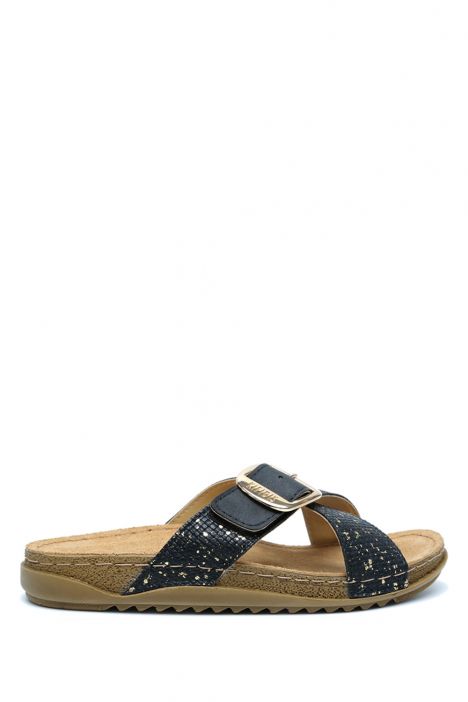 SIB213628 Kifidis-Natura Kadın Tokalı Anatomik Deri Terlik 36-41 Siyah/Black