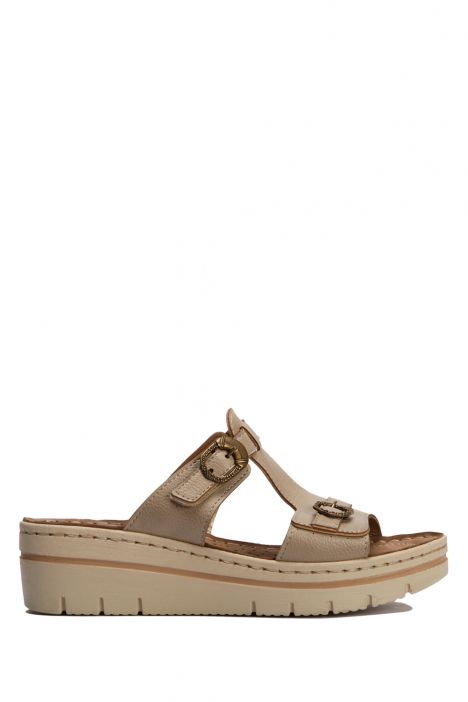 SIB216703 Kifidis-Natura Kadın Anatomik Deri Terlik 36-41 -BT Bej / Beige