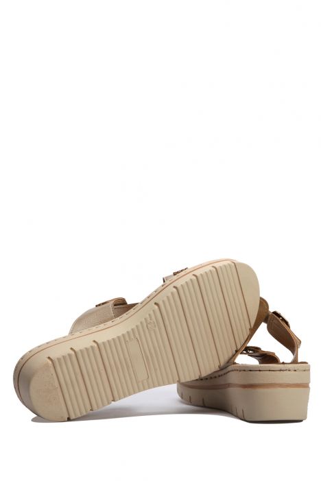 SIB216703 Kifidis-Natura Kadın Anatomik Deri Terlik 36-41 -BT Bej / Beige