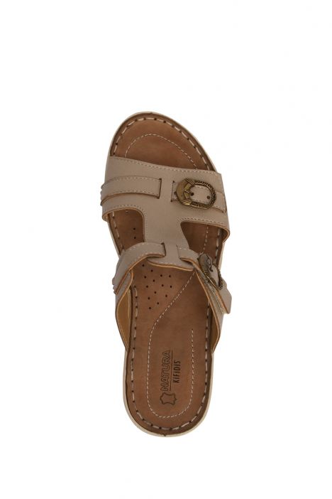 SIB216703 Kifidis-Natura Kadın Anatomik Deri Terlik 36-41 -BT Bej / Beige
