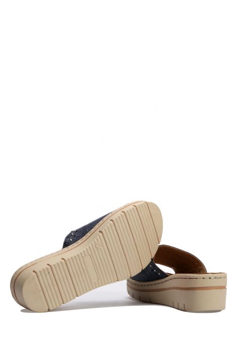 SIB216706 Kifidis-Natura Kadın Anatomik Deri Terlik 36-41 -BT LACİVERT