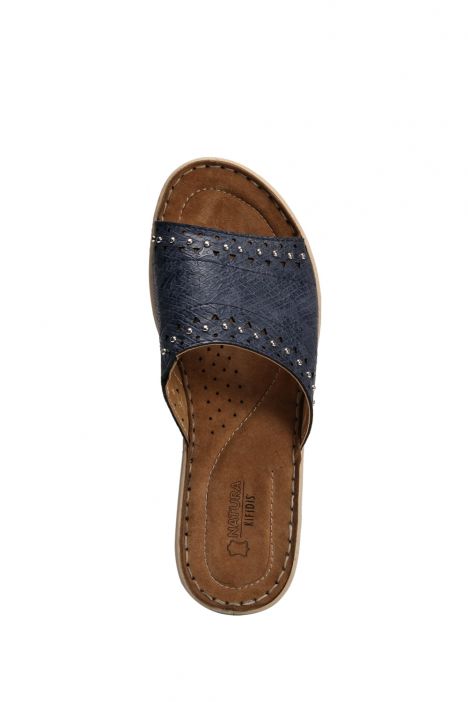 SIB216706 Kifidis-Natura Kadın Anatomik Deri Terlik 36-41 -BT LACİVERT