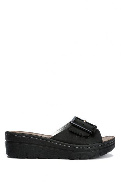 SIB216713 Kifidis-Natura Kadın Tokalı Anatomik Topuklu Terlik 36-40 -BT Siyah/Black