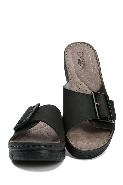 SIB216713 Kifidis-Natura Kadın Tokalı Anatomik Topuklu Terlik 36-40 -BT Siyah/Black