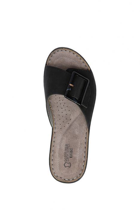 SIB216713 Kifidis-Natura Kadın Tokalı Anatomik Topuklu Terlik 36-40 -BT Siyah/Black