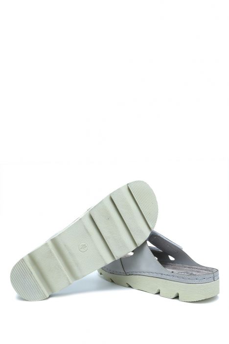 SIB220511 Kifidis-Natura Kadın Taşlı Anatomik Deri Terlik 36-41 Gri/Grey