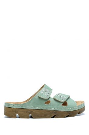 SIB220511 Kifidis-Natura Kadın Taşlı Anatomik Deri Terlik 36-41 Yeşil/Green