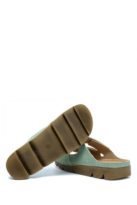 SIB220511 Kifidis-Natura Kadın Taşlı Anatomik Deri Terlik 36-41 Yeşil/Green