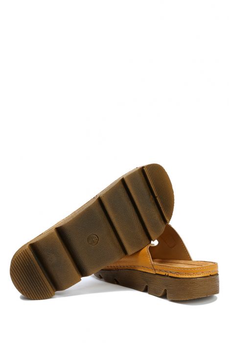 SIB220517 Kifidis-Natura Kadın Çift Bantlı Anatomik Deri Terlik 36-41 Sarı/Yellow