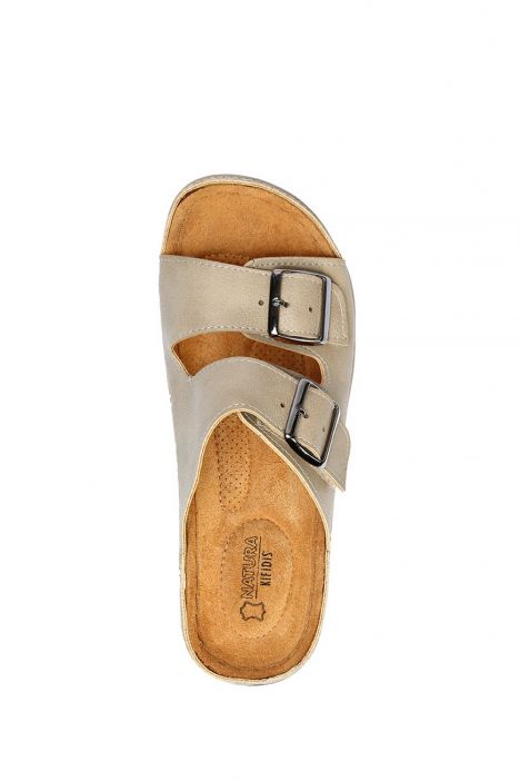 SIB220517 Kifidis-Natura Kadın Çift Bantlı Anatomik Deri Terlik 36-41 Vizon/Nude
