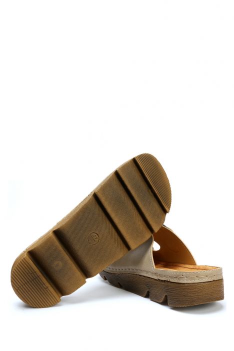 SIB220517 Kifidis-Natura Kadın Çift Bantlı Anatomik Deri Terlik 36-41 Vizon/Nude
