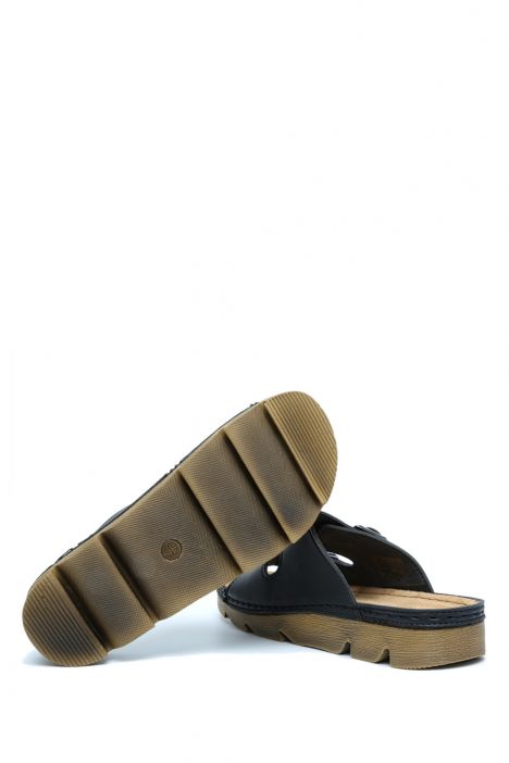 SIB220517-V2 Kifidis-Natura Kadın Çift Bantlı Anatomik Deri Terlik 36-41 Siyah/Black