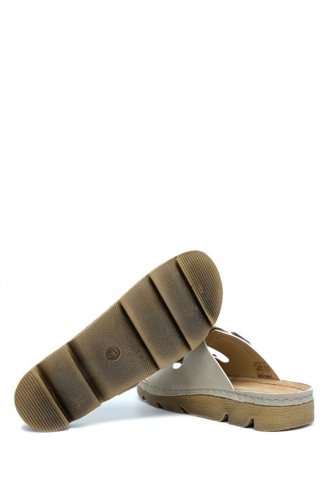 SIB220517-V2 Kifidis-Natura Kadın Çift Bantlı Anatomik Deri Terlik 36-41 Vizon/Nude