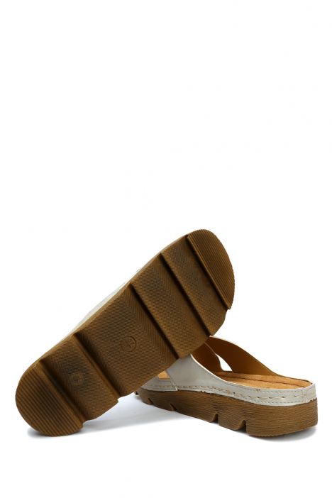 SIB220518 Kifidis-Natura Kadın Çapraz Bantlı Anatomik Deri Terlik 36-41 Bej/Beige