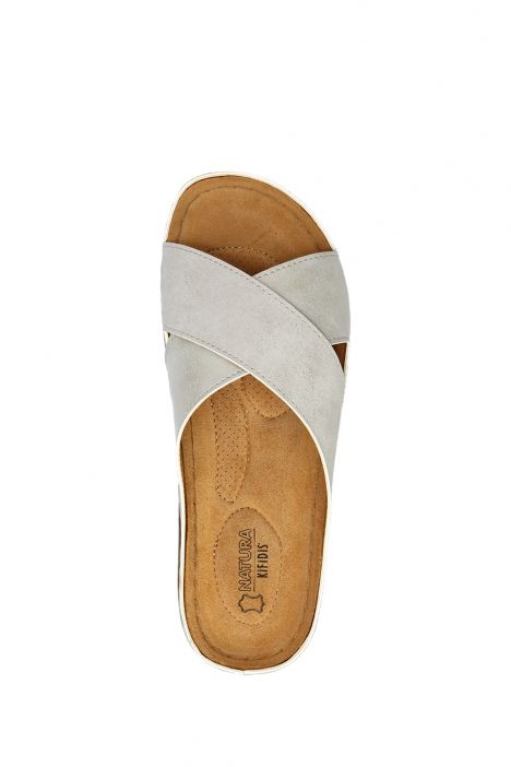 SIB220518 Kifidis-Natura Kadın Çapraz Bantlı Anatomik Deri Terlik 36-41 Bej/Beige