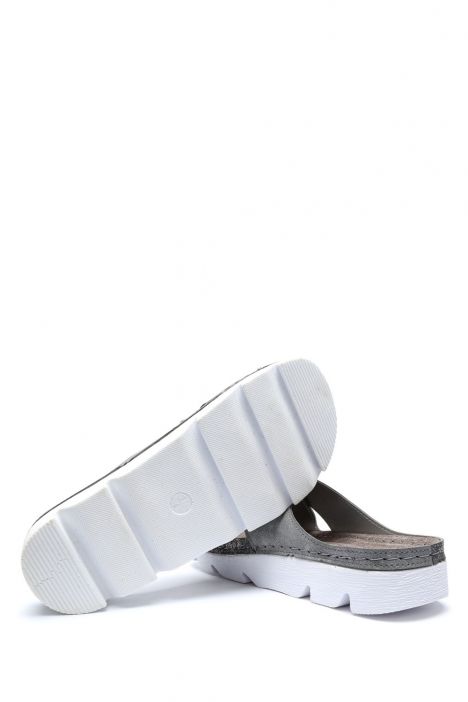 SIB220518 Kifidis-Natura Kadın Çapraz Bantlı Anatomik Deri Terlik 36-41 Krom/Chrome