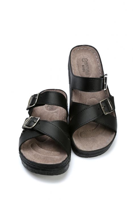 SIB220519 Kifidis-Natura Kadın Anatomik Deri Terlik 36-41 Siyah/Black