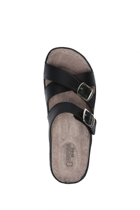 SIB220519 Kifidis-Natura Kadın Anatomik Deri Terlik 36-41 Siyah/Black