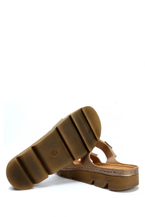 SIB220519 Kifidis-Natura Kadın Anatomik Deri Terlik 36-41 Altın/Gold