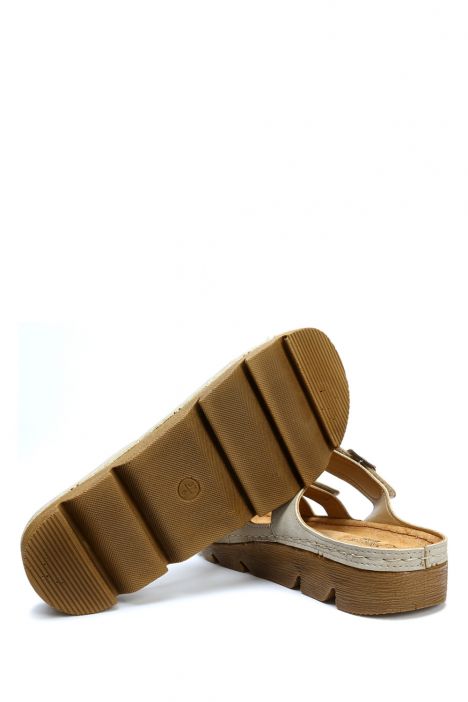 SIB220519 Kifidis-Natura Kadın Anatomik Deri Terlik 36-41 Bej/Beige
