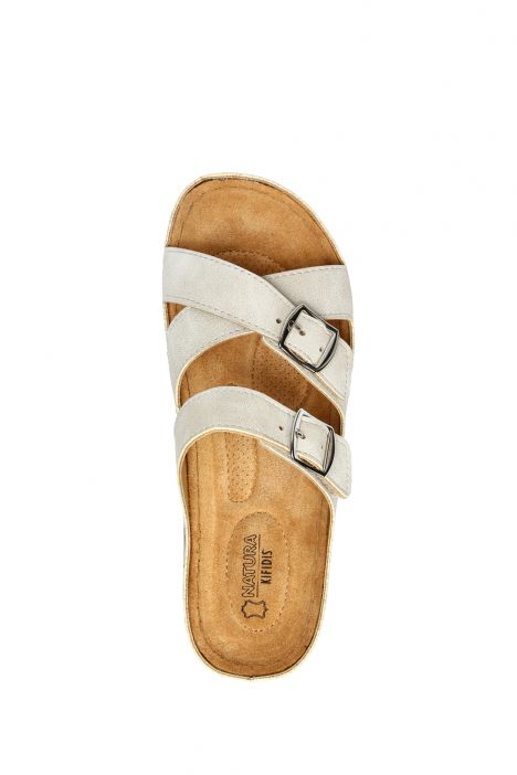SIB220519 Kifidis-Natura Kadın Anatomik Deri Terlik 36-41 Bej/Beige
